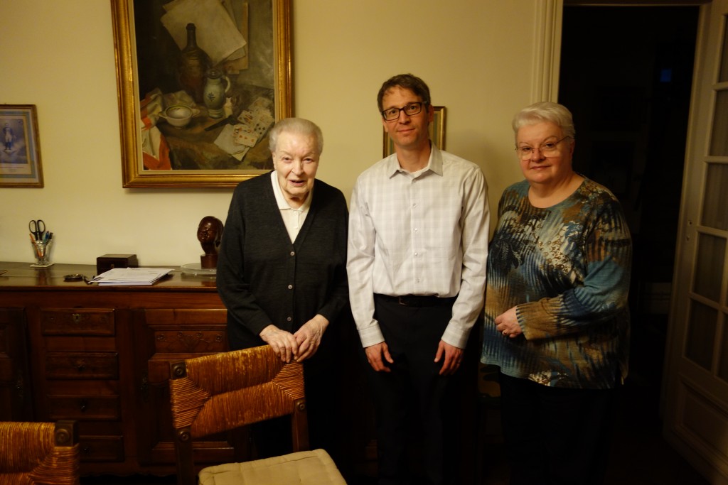 Photograph of Madeleine Malthête Méliès, Matthew Solomon et Anne-Marie Quévrain, Paris, 2 Décembre 2015.